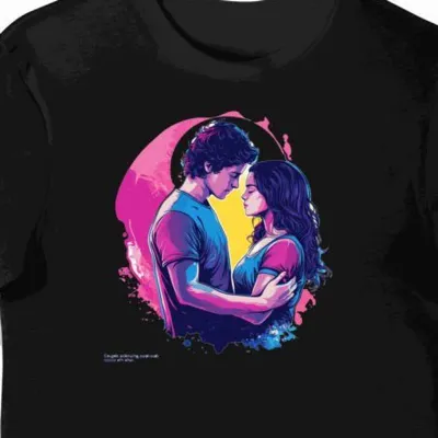 Koszulka męska czarna z motywem romantycznym w stylu electric dreamscape