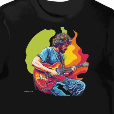 Koszulka męska czarna z nadrukiem gitarzysty w stylu pop
