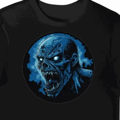 Koszulka męska czarna z motywem przerażającego zombie halloween