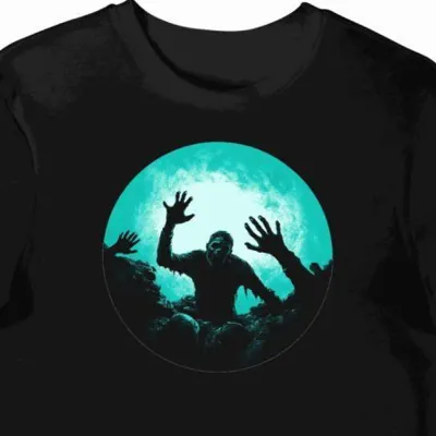 Koszulka męska czarna z nadrukiem wyskakujących zombie halloween