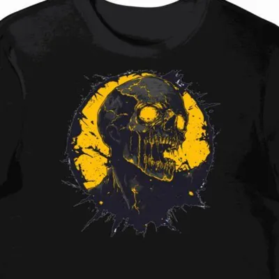 Koszulka męska czarna z nadrukiem futurystycznego złotego zombie halloween