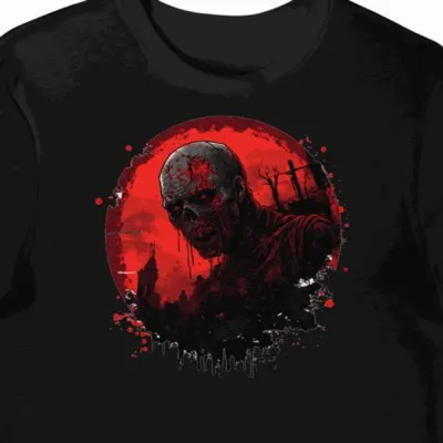 Koszulka męska czarna z nadrukiem krwawej plamy zombie halloween