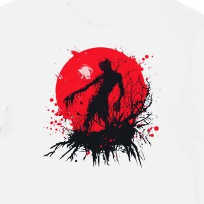 Koszulka męska biała z nadrukiem krwawego zombiego halloween