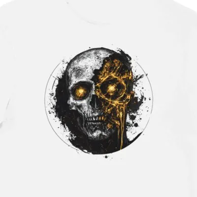 Koszulka męska biała z nadrukiem złotego rozdarcia zombie halloween