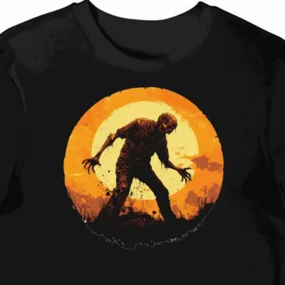 Koszulka męska czarna z motywem pomarańczowej zjawy halloween