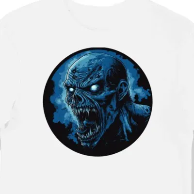 Koszulka męska biała z motywem groźnego zombie halloween