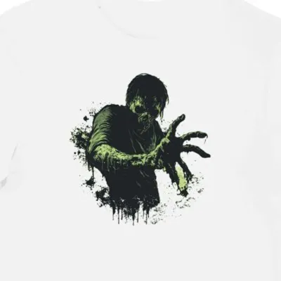 Koszulka męska biała z nadrukiem zgnilej ręki zombie halloween