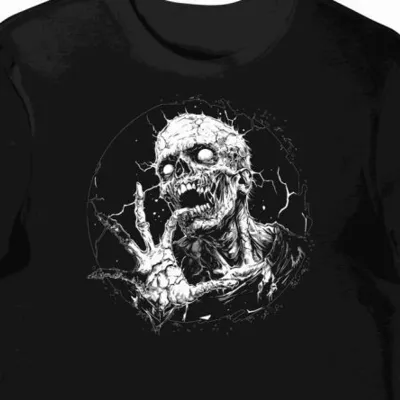 Koszulka męska czarna z motywem zombie i kości halloween