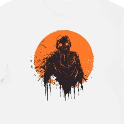 Koszulka męska biała z motywem rozszarpanych pomarańczowych zombie halloween