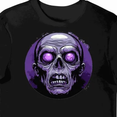 Koszulka męska czarna z grafiką zombie w purpurze dla miłośników horroru halloween