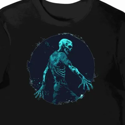 Koszulka męska czarna z motywem fluorescencyjnego zombie halloween