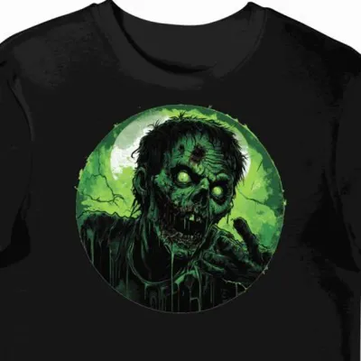 Koszulka męska czarna z motywem gnijącej zombi halloween