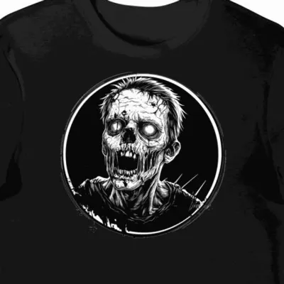 Koszulka męska czarna z nadrukiem zombie z wyeksponowaną kością halloween