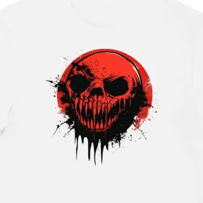 Koszulka męska biała z motywem krwawiącej szczęki zombie halloween