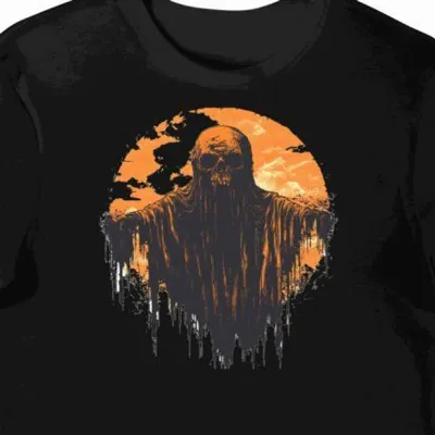 Koszulka męska czarna z nadrukiem pomarańczowego zombiaka halloween