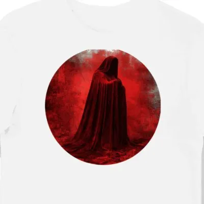 Koszulka męska biała z motywem zaczerwienionego welonu halloween