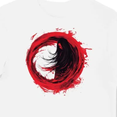 Koszulka męska biała z grafiką czerwonych włosów Sadako halloween