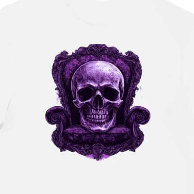 Koszulka męska biała z motywem purpurowej czaszki halloween(3)