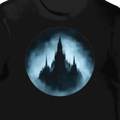 Koszulka męska czarna z motywem gotyckiej katedry halloween(6)