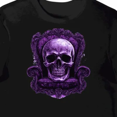 Koszulka męska czarna z motywem purpurowej czaszki halloween(2)