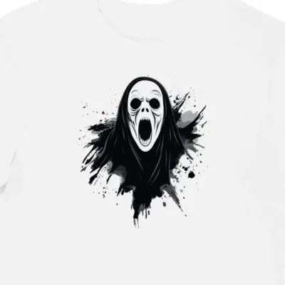 Koszulka męska biała z nadrukiem Ghostface z horroru halloween(2)