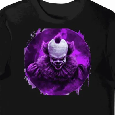 Koszulka męska czarna z motywem grozy Pennywise halloween