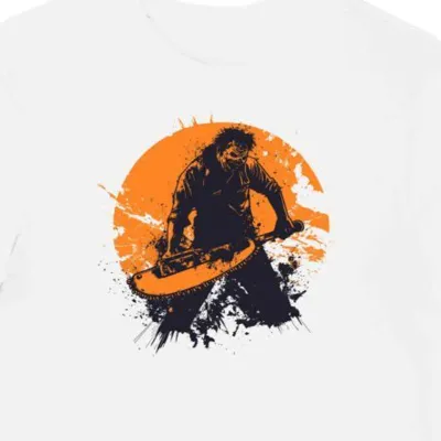 Koszulka męska biała z motywem Glowing Chainsaw halloween