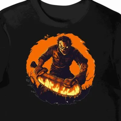 Koszulka męska czarna z nadrukiem Leatherface halloween