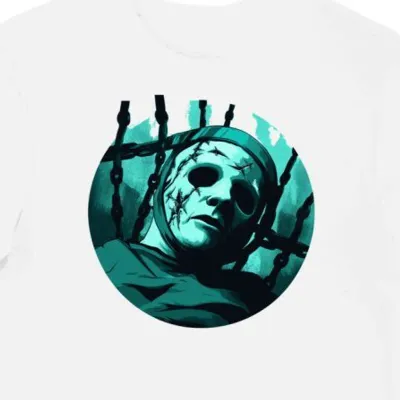 Koszulka męska biała z motywem maski Hannibal Lecter halloween