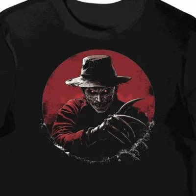 Koszulka męska czarna z motywem Freddy'ego Kruegera dla fanów horrorów halloween