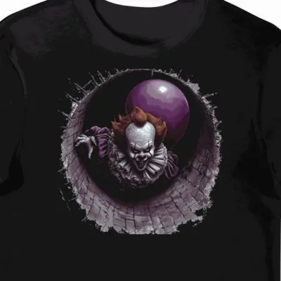 Koszulka męska czarna z motywem złowrogiego klauna Pennywise halloween