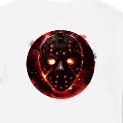 Koszulka męska biała z nadrukiem maski Voorhees halloween