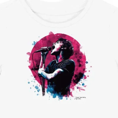 Koszulka damska biała z motywem śpiewającego wokalisty
