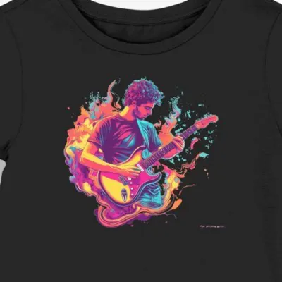 Koszulka damska czarna z motywem gitarzysty w stylu sennym