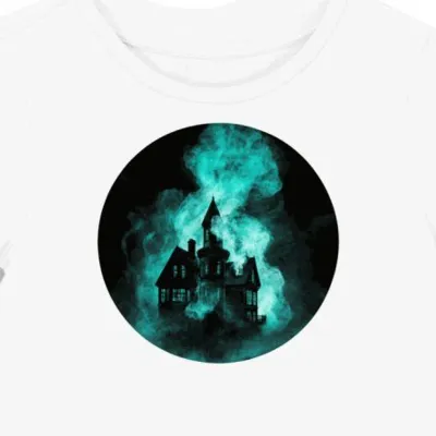 Koszulka damska biała z motywem nawiedzonego domu halloween(20)