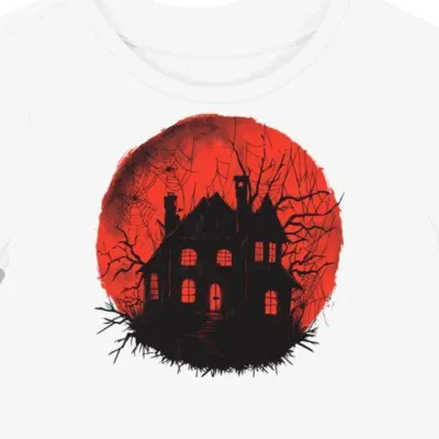 Koszulka damska biała z motywem upiornych domów halloween