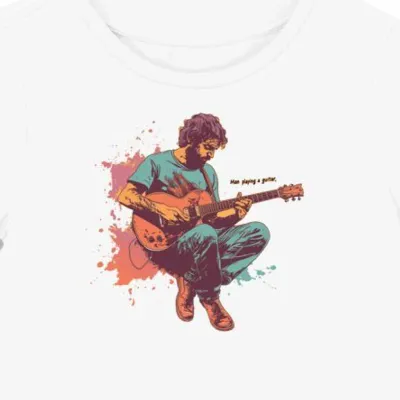 Koszulka damska biała z nadrukiem grającego gitarzysty