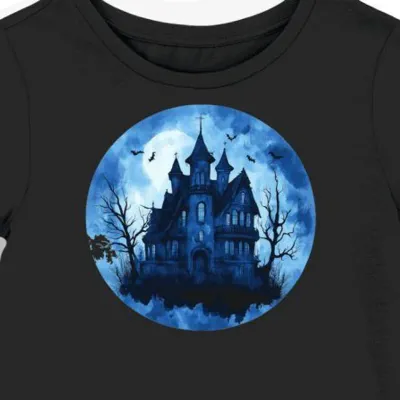 Koszulka damska czarna z motywem nawiedzonego domu halloween(24)