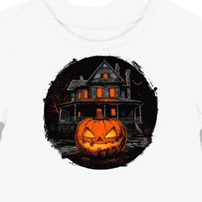 Koszulka damska biała z nadrukiem dyni w nawiedzonym stylu halloween