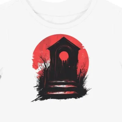 Koszulka damska biała z motywem krwawej drzwi halloween