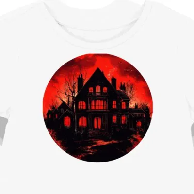 Koszulka damska biała z nadrukiem Domów Straszydeł halloween