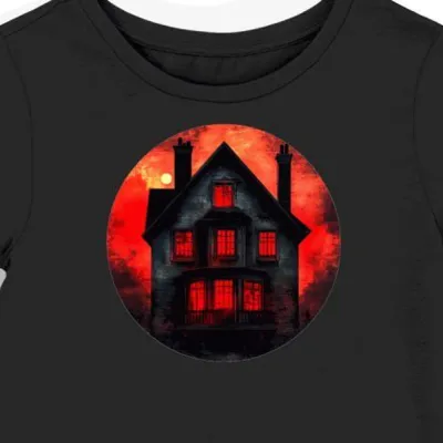 Koszulka damska czarna z motywem nawiedzonych domów halloween