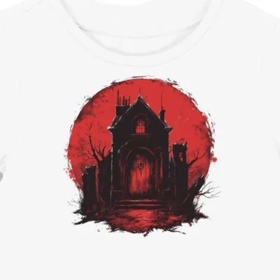 Koszulka damska biała z nadrukiem krwawej czerwonej drzwi halloween