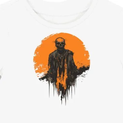 Koszulka damska biała z motywem pomarańczowych zombie