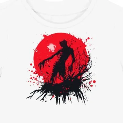 Koszulka damska biała z motywem krwawych zombie dla fanów horroru