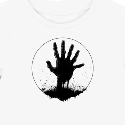 Koszulka damska biała z grafiką zombie ręki dla fanów horroru