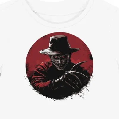 Koszulka damska biała z motywem grozy Freddy Krueger