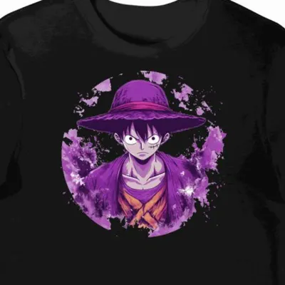 Koszulka męska czarna z nadrukiem kapelusza Luffy