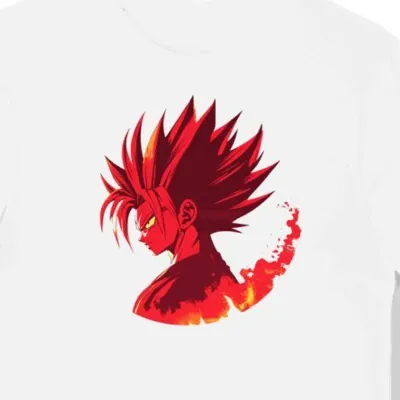 Koszulka męska biała z nadrukiem ognistego włosów Goku