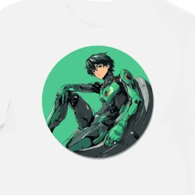 Koszulka męska biała z motywem Manga Teal Neon
